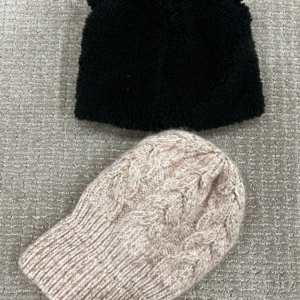 Cozy Black and Cream Knit Beanie Set